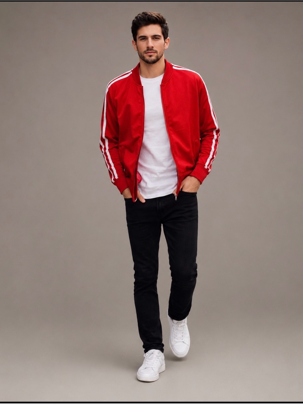 Red Track Jacket White Stripe Retro Athletic Zip Blokecore Mens XXL LU